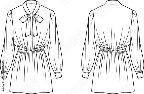 Elegant Women's Long Sleeve Bow Tie Dress, Flowing Design, Casual and Chic, Perfect for Spring or Fall Fashion