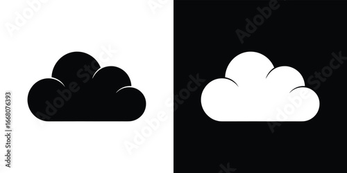 Cloud Icon Set, Weather Symbol, Abstract Black and White Design, Digital Concept