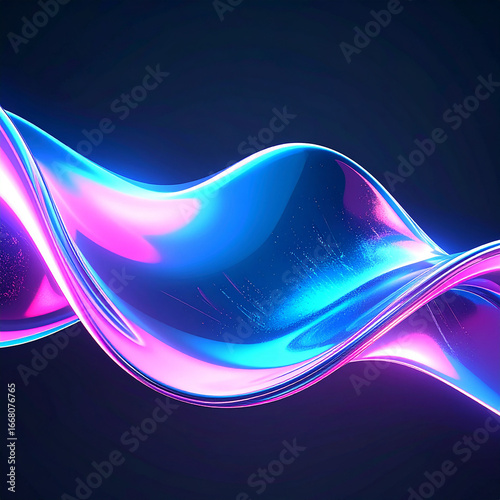 Abstract fluid iridescent holographic neon curved wave in motion colorful background 3d render. Gradient design element for backgrounds,Generative Ai