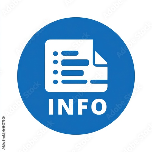 Blue circular icon with white document symbol representing information, data organization, and user-friendly access to details in digital format
