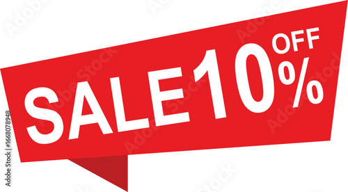 sale 10 percent off red banner with bold white text, suitable for discounts, marketing, and advertising