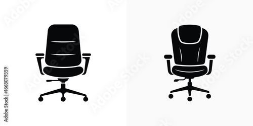 Office Chair Silhouette Set on Transparent Background, Swivel Style Seating Icons