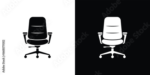 Office Chair Monochrome Design, Isolated Seat with Wheels, Minimalist Furniture