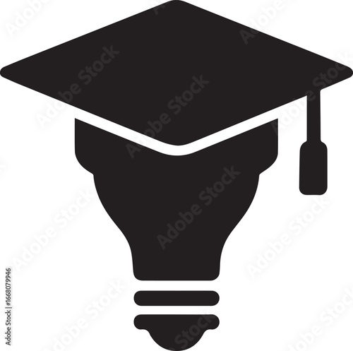 Idea bulb with graduation cap silhouette on transparent background for web and graphic design Education bulb graduation knowledge learning cap silhouette vector illustration