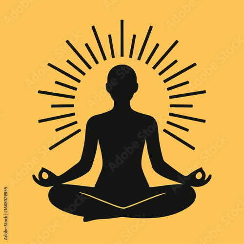 Meditating Stick figure Light bulb Conceptual Vector Illustration Silhouette Meditating Under A Light Bulb Symbolizing Mindfulness Isolated on White Background Young man meditating with light bulb 
