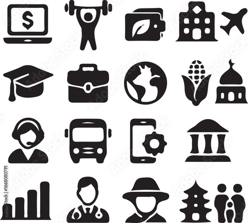 Investment and Finance Silhouette Icon Set – Solid Black Vector Icons Bitcoin crypto finance icon collection silhouette vector illustration Cryptocurrency icons set