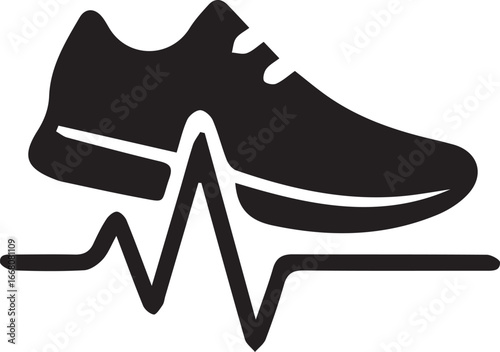 Fitness icons running shoes dumbbell heartbeat exercise Health and Fitness Vector Icon Set. Solid filled heart pulse, running shoe, dumbbell, yoga meditation pose, healthy nutrition plate. Wellness, 