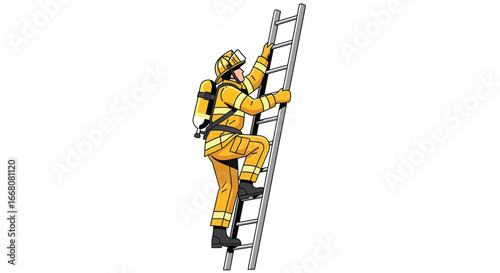 Firefighter Climbing Ladder During Emergency Rescue