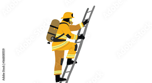 Firefighter Climbing Ladder During Emergency Rescue