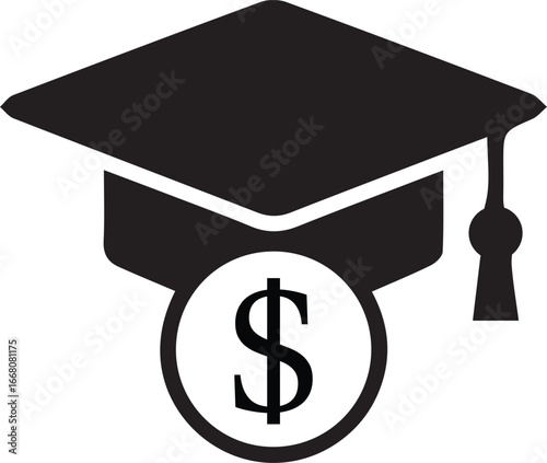 Student Loan Debt Icon Scholarship icon Vector in flat style. Collection silhouette Student Loan icon. Academic scholarship sign. Education savings symbol. flat style Student Support with Money icon 
