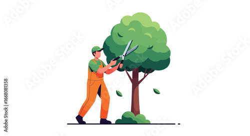 Gardener Trimming Tree with Pruning Shears