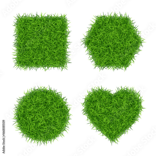Shapes filled with green grass isolated. Vector