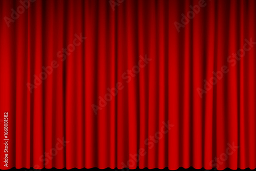 Red closed theater curtain. Vector