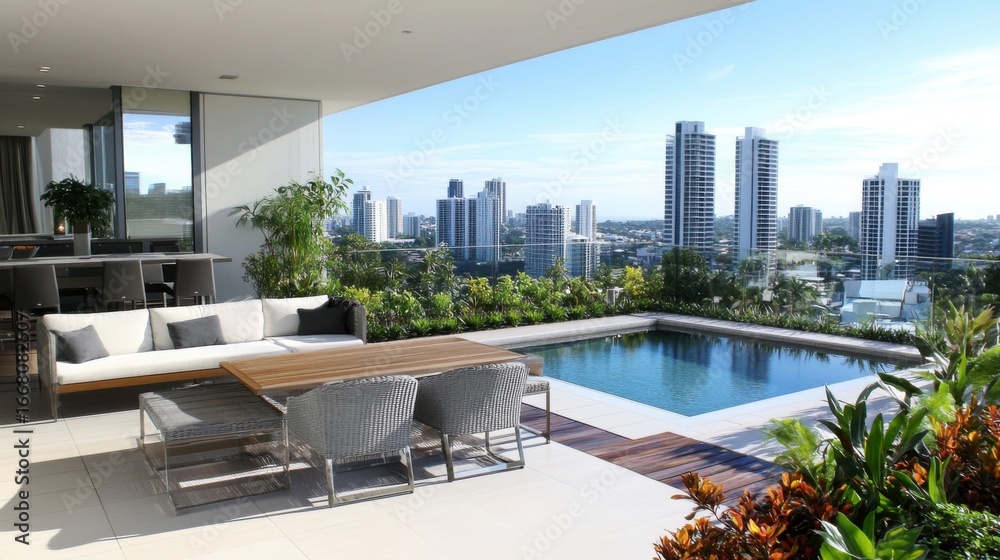 Obraz premium a modern balcony garden dominated by white