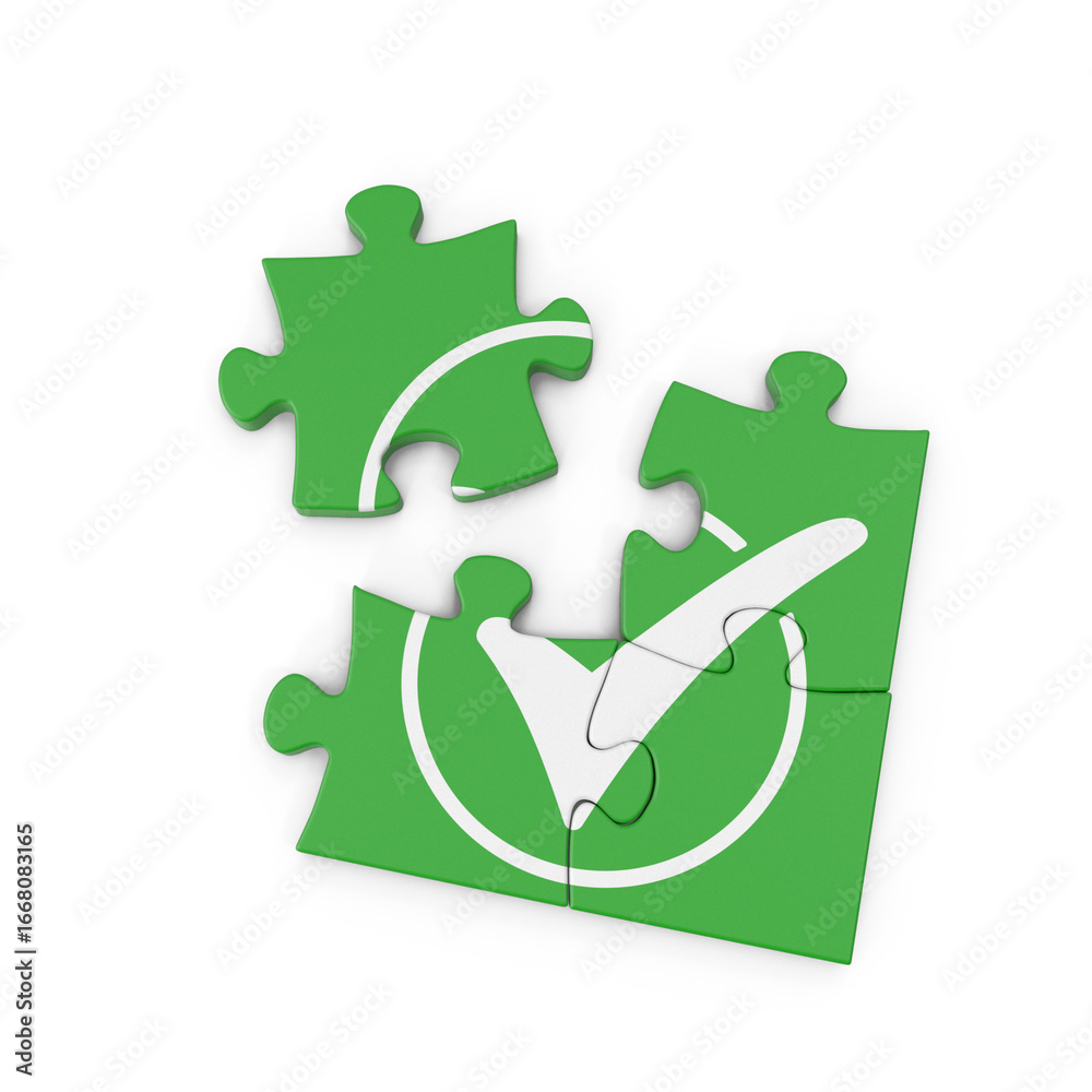 Obraz premium Green Puzzle Pieces Solution Completion , 3d Png, transparent background