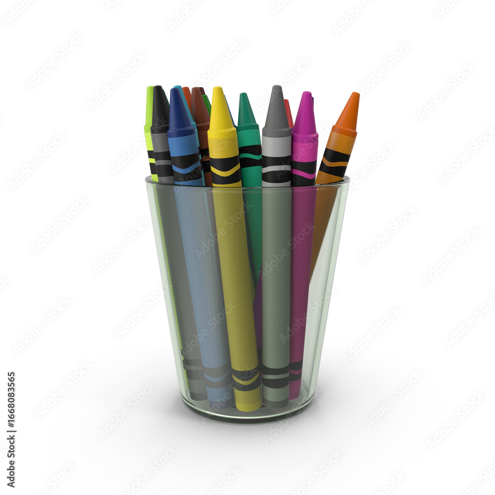 Fototapeta premium Crayons in Glass, Colorful Art Supplies, 3d Png, transparent background