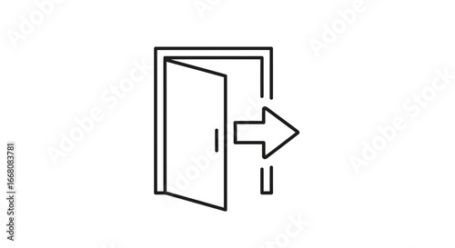 Open Door with Arrow Symbolizing Exit, Entry, or Movement, Vector Graphic