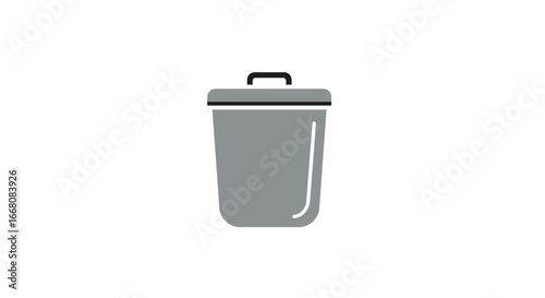 Minimalist Trash Can Illustration in Light Gray Tones on White Background