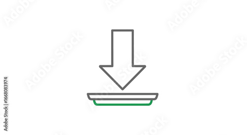 Conceptual illustration of an arrow pointing down towards a tray, symbolizing receiving, downloading, or placing something on a surface