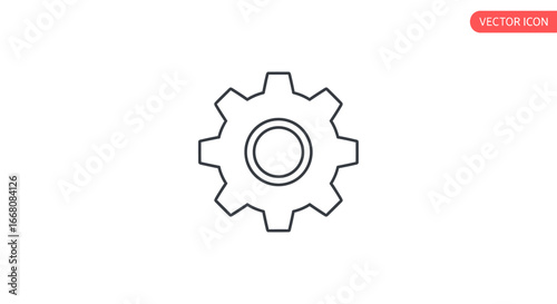 Vector illustration of a single gear on a white background, symbolizing mechanics, engineering, and industry with clean lines