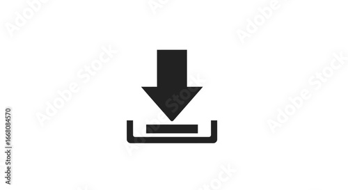 Minimalist download icon with a black downward arrow symbol representing file saving and data transfer, isolated on a clean white background