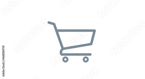 A clean minimalist outline icon of a shopping cart, effectively symbolizing online retail, e-commerce, and the essential process of consumer purchasing in the digital space