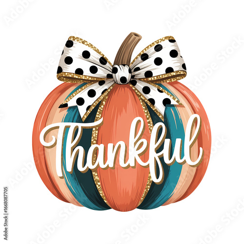 A thankful autumn pumpkin adorned with a beautiful bow.