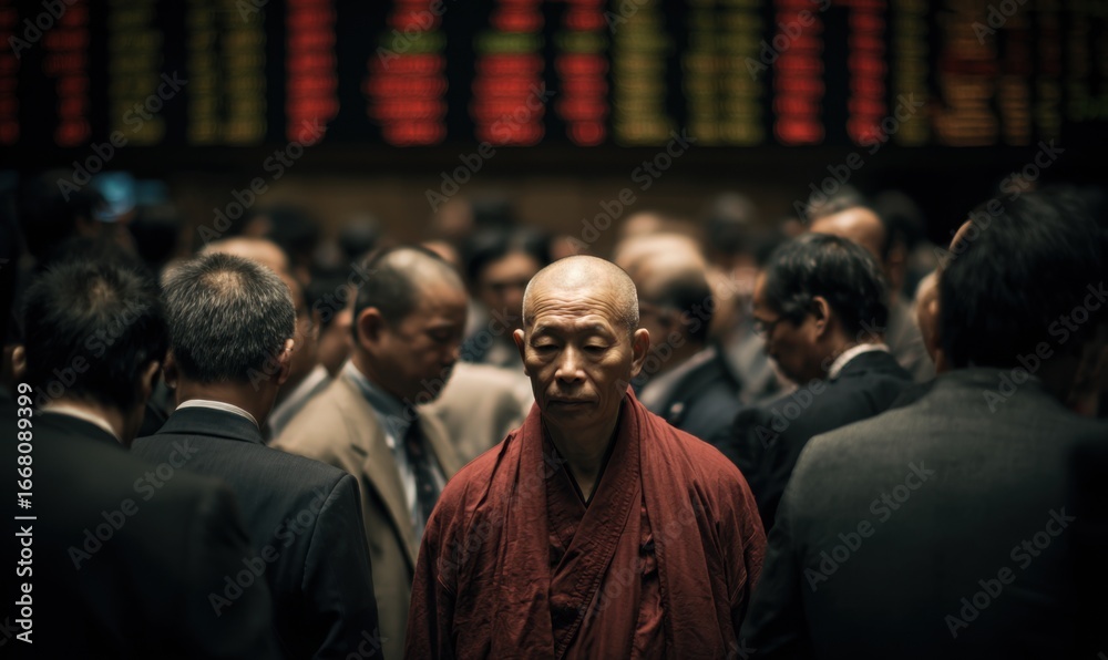 Obraz premium Monk amidst traders (1)