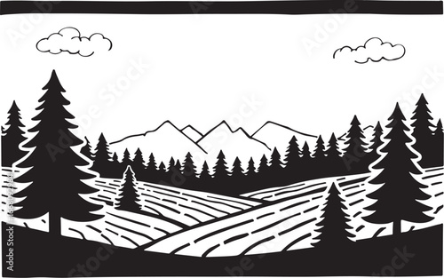 Mountain Valley Farming Scene Clipart