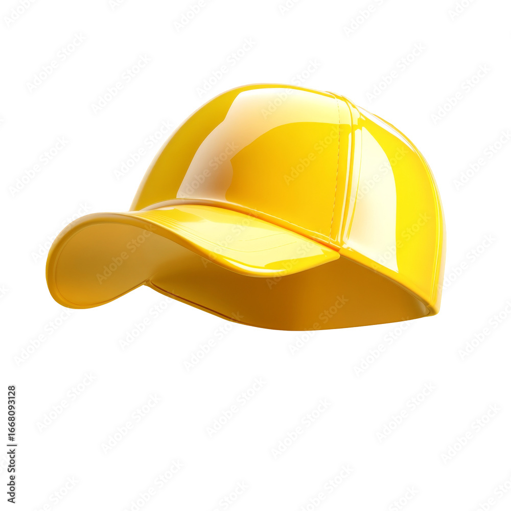 Fototapeta premium Glossy yellow baseball cap on black background