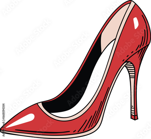 Red High Heel Stiletto Shoe on White Background