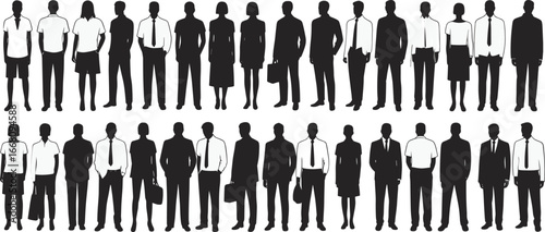 Silhouettes of Diverse Business People, Professional Office Workers Standing Together in Formal Attire, Corporate Team Concept Illustration