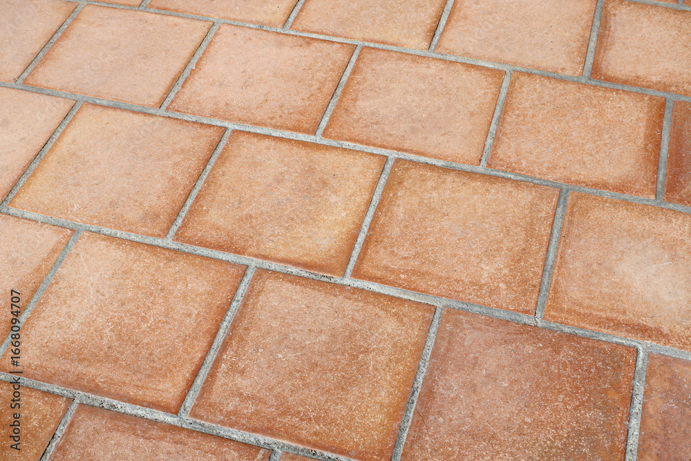 Fototapeta premium Dallage carrelage en terre cuite, tomette ancienne