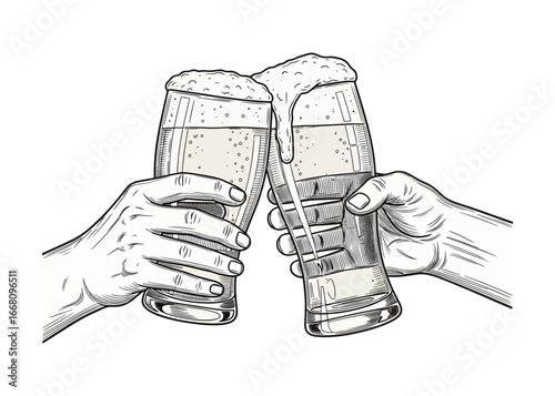 cheers beer glasses hands black and white clip art preview