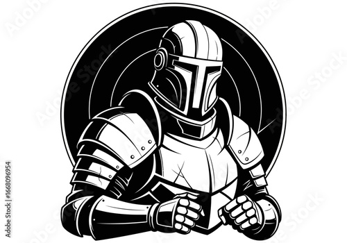 Monochromatic Knight in Detailed Armor Circular Emblem