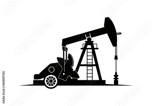 Silhouette of an Oil Pump Jack with Detailed Mechanical Components