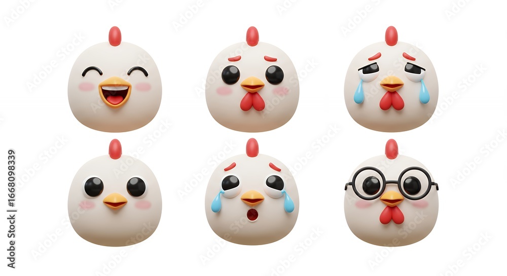 Obraz premium Cartoon chicken faces with emotions