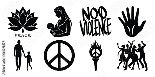Black and White Peace and Humanity Symbols Lotus Mother Peace Sign Torch Dancers