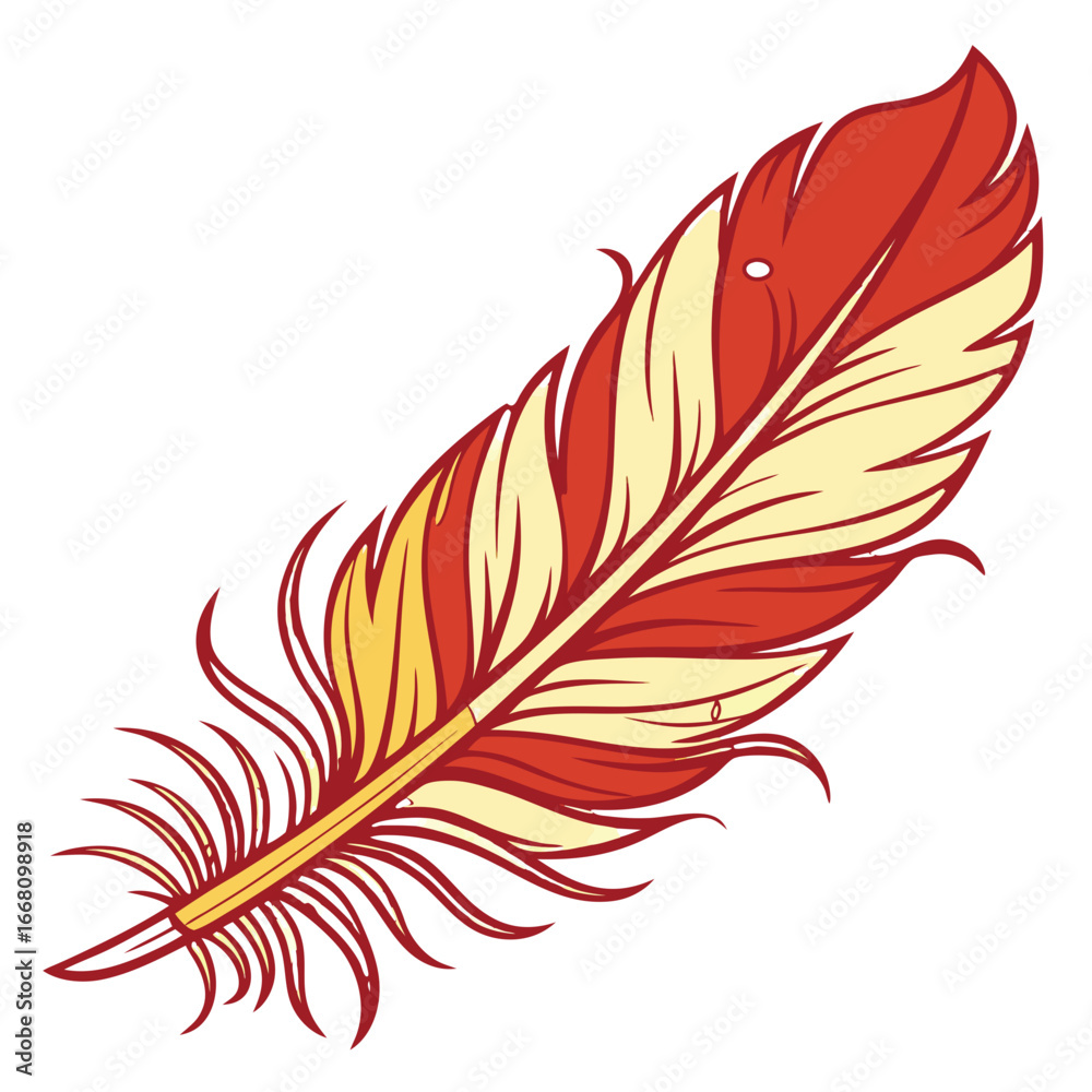 Obraz premium Fiery golden red gradient feather vector illustration. Perfect for: phoenix-inspired designs, fantasy posters, mythical branding, epic artwork