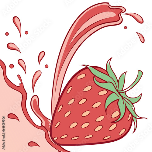 Gradient strawberry juice splash vector illustration. Perfect for: smoothie packaging, fruit drink ads, dessert branding