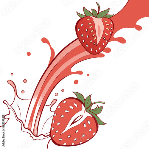 Gradient strawberry juice splash vector illustration. Perfect for: smoothie packaging, fruit drink ads, dessert branding