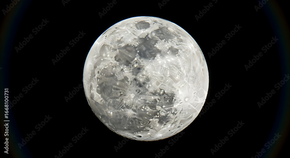 Obraz premium Detailed Full Moon Close Up Shot Against Black Background.