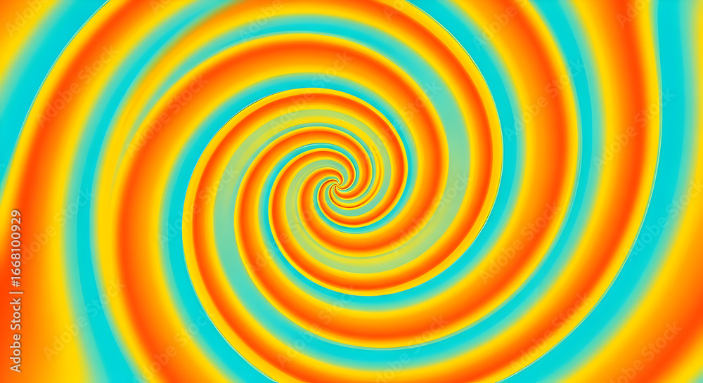 Naklejka premium Colorful Hypnotic Spiral Swirl in Orange and Blue Abstract Background.