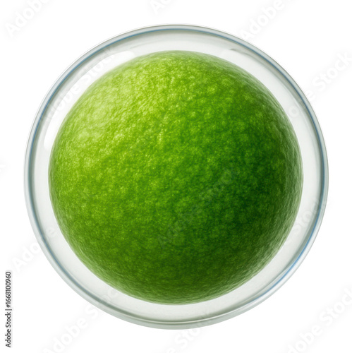 Chlorella cell showing a prominent green chloroplast and lack of flagella