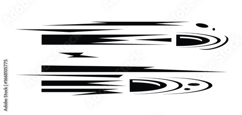 Silhouettes of Two Flying Bullets with Traces. Graphic design elements and resources vector art