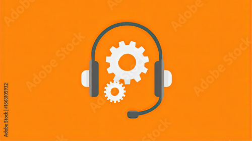 Customer support headset with gears symbolizing technical