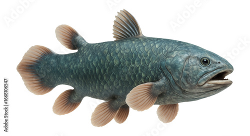 Latimeria with prominent, fleshy pectoral and pelvic fins and textured scales