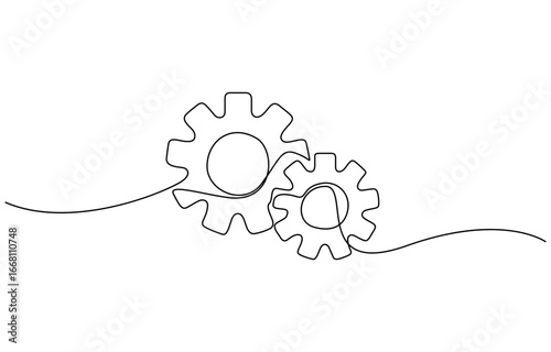 Continuous one line drawing of gearwheel icon vector illustration. Editable outline
