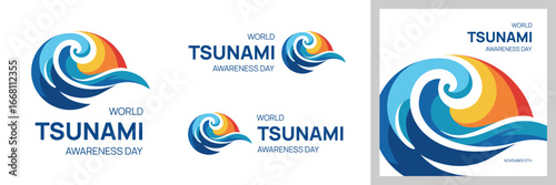World tsunami awareness day - November 5. Emblem with crashing waves on a white background. Flat design. 