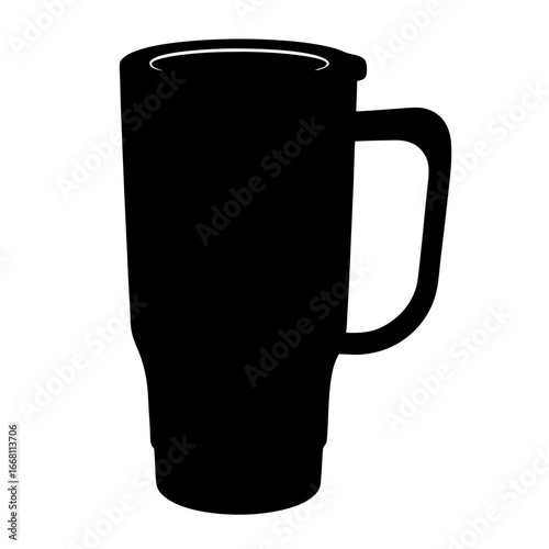 Silhouette of insulated travel mug with handle for hot and cold drinks